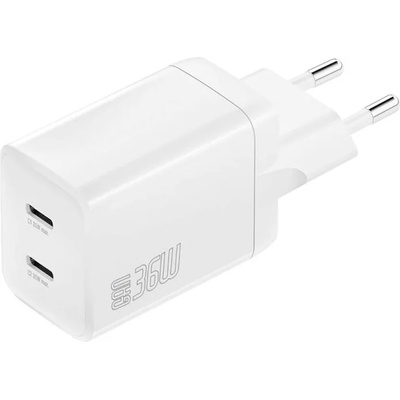 4smarts Захранване за ел. мрежа с 2xUSB-C PD изходи с технология за бързо зареждане (бял) - 4smarts GaN 2C Wall Charger Dual USB-C 36W (540362)