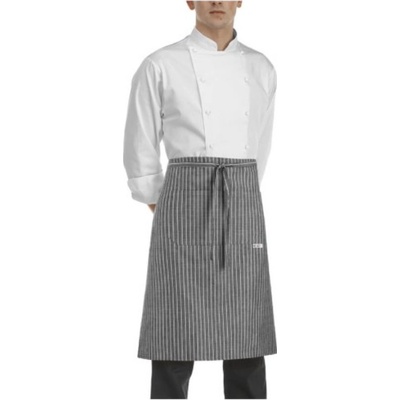 EGOchef zástěra nízká s kapsou sivé jemné bílé pásy E-6101066C