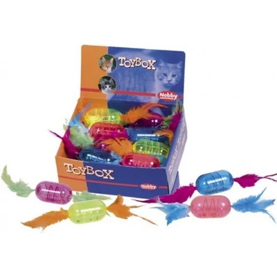 Nobby Играчка за котка пластмасово топче с дрънкалка и пера 7 см nobby Германия 66956