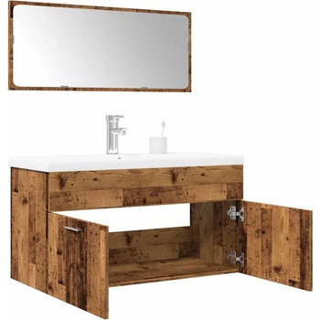 vidaXL Комплект мебели за баня от 3 части старо дърво инженерно дърво (3328587)