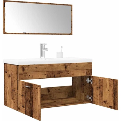 vidaXL Комплект мебели за баня от 3 части старо дърво инженерно дърво (3328587)