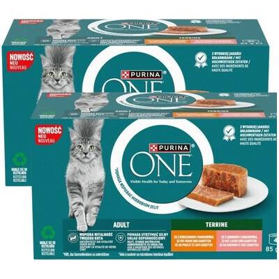 PURINA ONE Adult Terrine s kuřetem a mrkví a s lososem a mrkví 8x85 g