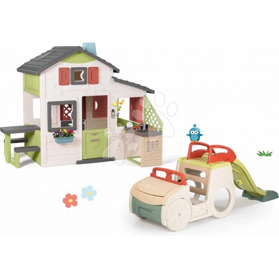 Smoby Set domček Priateľov a preliezačka Auto Friends House Life so šmykľavkou kuchynkou a zvončekom