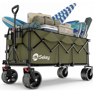 Sekey XXXL Handcart Foldable 300L 200KG Heavy Duty, Extended Folding Handcart with Extra Width 17x10 cm All-Terrain Wheels Handcart, Patented 4-Way Instant Assembly Transport Cart, Olive Green - 4013