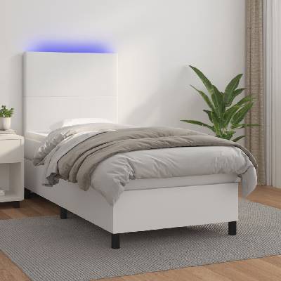 Petrashop 3135796 boxspring postel s matrací a LED bílá umělá kůže