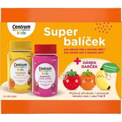 Centrum Kids Gumové bonbóny multifruit + malina & jahoda 2 x 60 ks + dárek