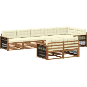 vidaXL Комплект дивани за открито 8 бр. Натурален и Крема (3383503)