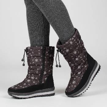 Дамски зимни апрески в черен цвят с бели снежинки