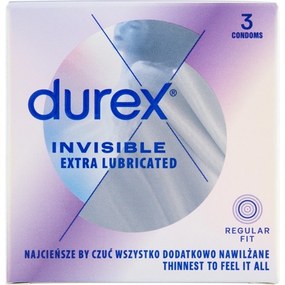 Durex Invisible Extra Lubricated Regular Fit 3 ks