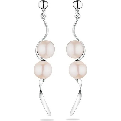 Swan Сребърни обици със сладководни бели перли GE013W Swan