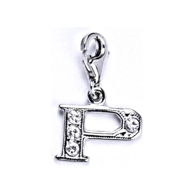 Čištín Stříbrný přívěšek na karabinku se zirkony písmenko P, P 1106
