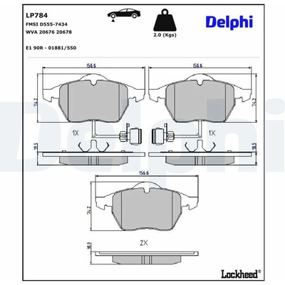 Sada brzdových platničiek kotúčovej brzdy DELPHI LP784