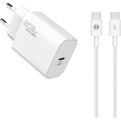 S-Link Мрежово зарядно устройство S-Link - SL-EC62TP (20W, бързо зареждане QC4.0, Type-C към Type-C, 100cm кабел за данни и зареждане, бял) 37439 (37439)