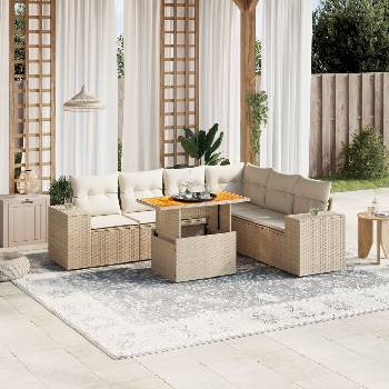 Image 1 of vidaXL Градински диван с възглавници, 7 части, бежов полиратан (3272654)