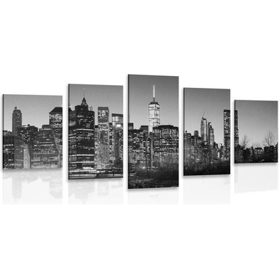 5-dílný obraz centrum New Yorku v černobílém provedení - 150x75