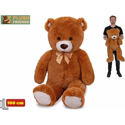 Mikro trading Plush Friends Medvěd tmavě hnědá s mašlí 80 cm