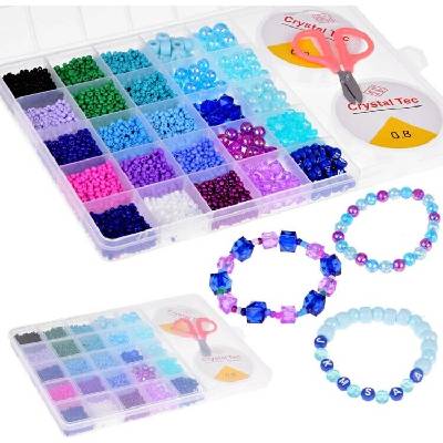 Sada korálků Blue Crystal Beads k výrobě náramků 24 barev