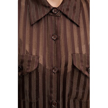 Luisa Spagnoli Копринена риза Luisa Spagnoli дамска в кафяво със стандартна кройка с класическа яка 542740 (542740)