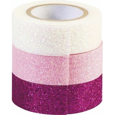 Samolepící páska s glitry 1,5cm x 3m - 3ks, fialková, růžová, bílá