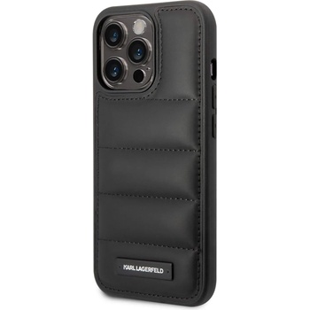 KARL LAGERFELD Quilted Puffy Metal Logo Case - дизайнерски кожен кейс за iPhone 14 Pro (черен)