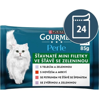 Gourmet Perle telecí zvěřina hovězí pstruh ve šťávě 24 x 85 g