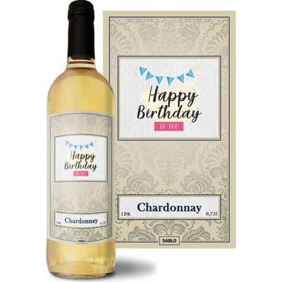 Sablio Happy Birthday to you Chardonnay biele suché víno 12 % 0,75 l (čistá fľaša)