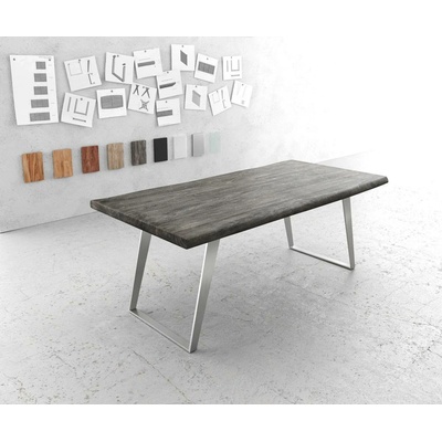 DELIFE Edge 200 x 100 cm akácie platinová nerezová ocel stříbrná šikmý Live-Edge