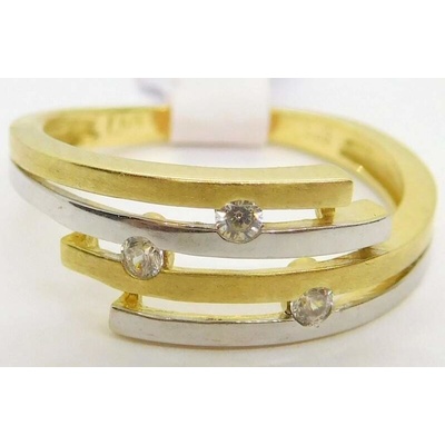 Klenoty Budín Mohutný dámský zlatý prsten se zirkony z bílého a žlutého zlata HK1185