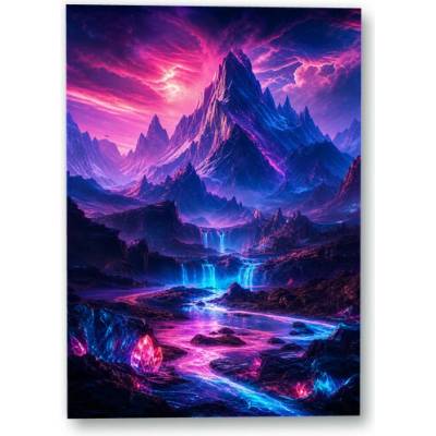 Plakát – Neonové hory se zářícími vodopády 84 × 120 cm Bez rámu Ne Bez rámu