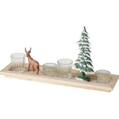 Boltze Home Dekorační tác s vánočními figurkagmi a svíčny, délka 42 cm vícebarevná