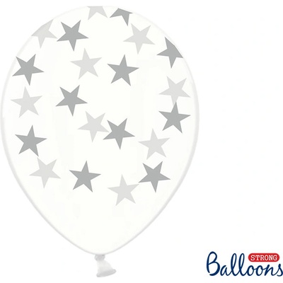 PartyDeco balónky průhledné se stříbrnými hvězdami