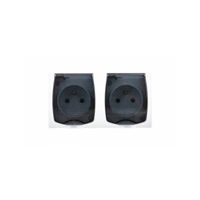 Ospel MADERA Double hermetic socket IP44 with screens flap transparent white (GNH-2NZpd)