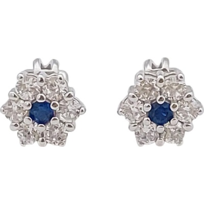 ibeauty stříbrné náušnice kytičky se syntetickým safírem zapínání na šroubek E-806-U