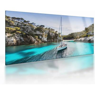 Sklenený obraz - Pláž s plachetnicou, jednodielne 100x50 cm na skle