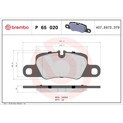 Sada brzdových platničiek, vždy 4 kusy v sade BREMBO P 65 020 (P65020)