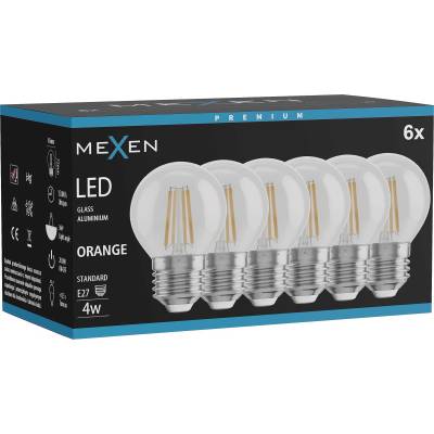Mexen Vintis 6x LED филаментна крушка E27, G45, 4W, 55 lm, оранжево - L156-E27-04XX-48x06 (L156-E27-04XX-48x06)