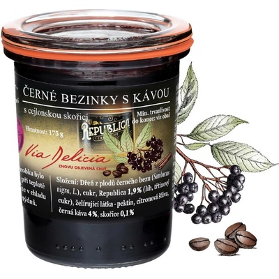Via Delicia Černé bezinky s kávou a cejlonskou skořicí džem 175g
