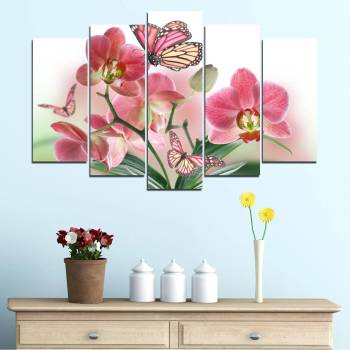 Vivid Home Картини пана Vivid Home от 5 части, Цветя, Канава, 110x65 см, Стандартна форма №0365