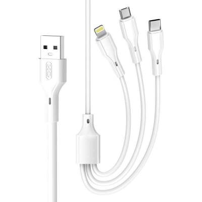 XO NB230 USB 3v1 Apple Lightning / Micro USB / USB-C, 2,4A, 1m, bílý