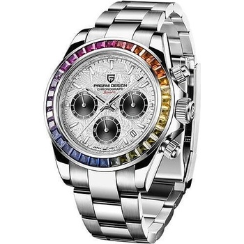 Pagani Мъжки часовник Pagani Design Scopic, Кварцов, Неръждаема стомана, Хронограф, Черен / Многоцветен (PD-1644-COLORF-BL-WHITE)