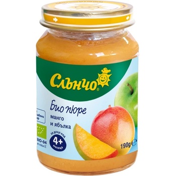 Слънчо Био плодово пюре Слънчо - Манго и ябълка, 190 g (4464)