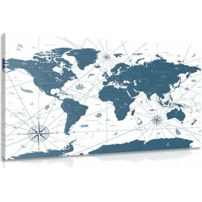 Obraz mapa v modrém provedení - 120x80
