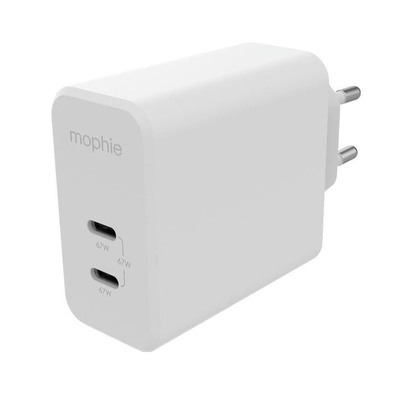 mophie Зарядно Мophie Accessories Wall Adapter USB-C PD dual 67W Gan, 2xUSB-C, White (IWCMGANDUWH)