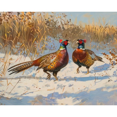 ZUTY Obrazy na stenu - BAŽANT S DRUŽKOU V SNEHU Rámovanie: vypnuté plátno na rám, Rozmer: 40x50 cm