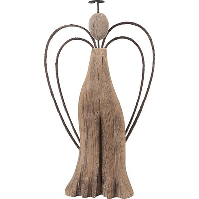Hnědá dekorace dřevěná figurka anděl Angel Rustic L 14*4*26 cm Clayre & Eef