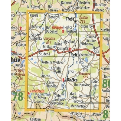 KČT 98 Telčsko - nástěnná turistická mapa 60 x 90 cm Varianta: mapa v dřevěném rámu, Provedení: Ticiago černý