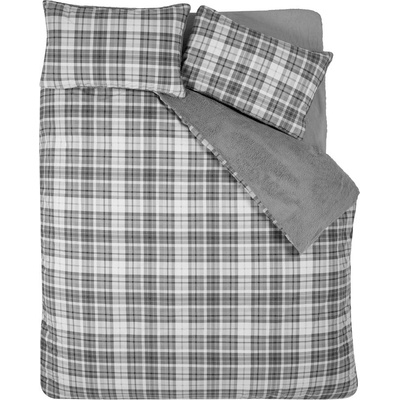 Catherine Lansfield Сиво двойно удължено спално бельо от шерпа 230x220 cm Cosy Sherpa Check - Catherine Lansfield (BD/42276/W/KQS/GY)