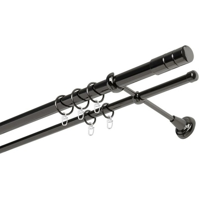 OK-GarnýžeCY Garnýž kovová dvouřadá 25/16mm Cylinder onyx 140 cm do stěny / kroužky s háčkem
