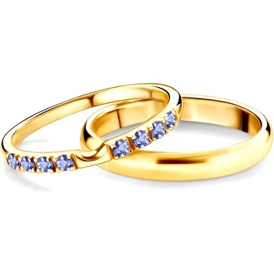 SAVICKI Сватбени халки The Journey: злато, танзанит, полукръгъл профил. 2 мм и 3 мм
