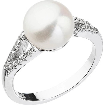 Evolution Group Nežný prsteň s bielou riečnou perlou a zirkónmi 25003.1